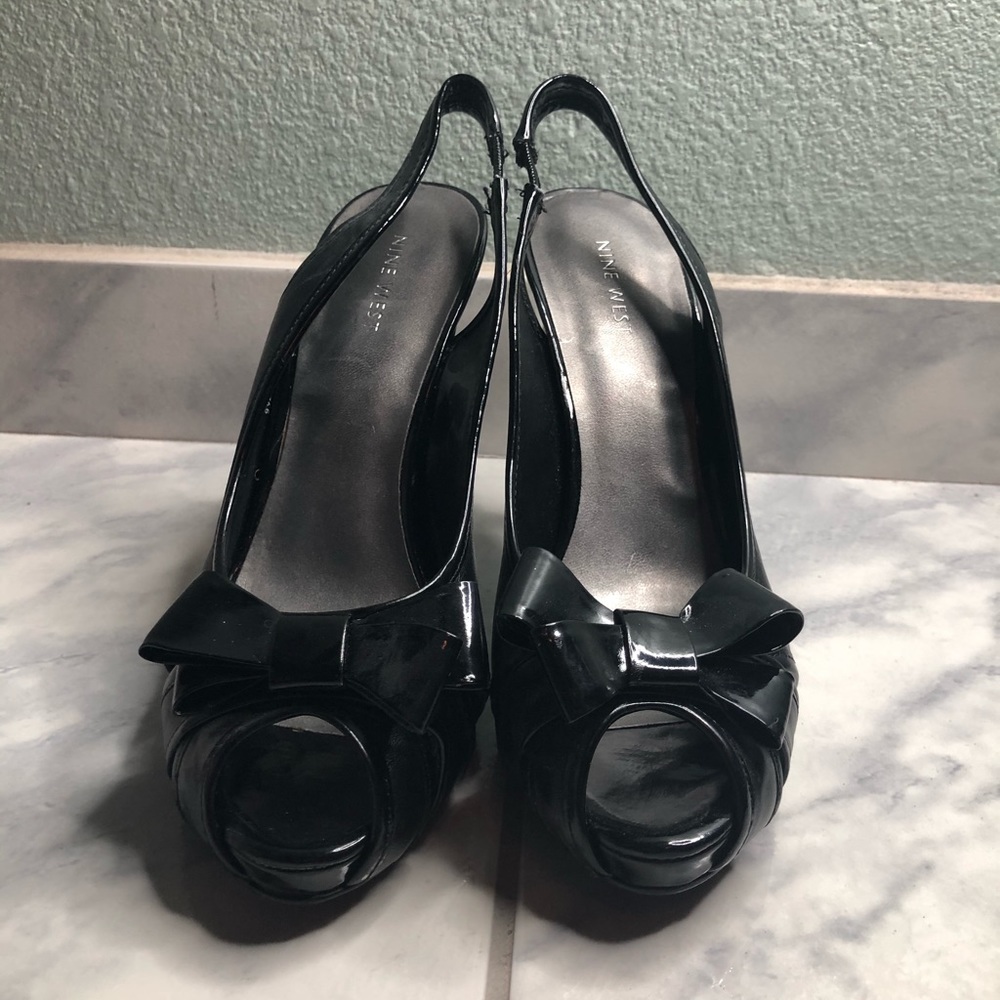 Nine West Leather Black Bow Pumps
